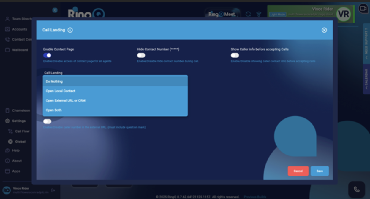 Select the Call Landing option in RingQ